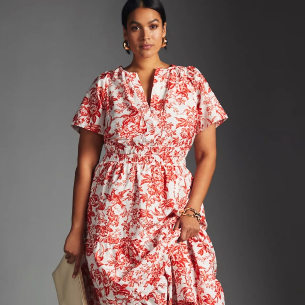 Anthropologie Red Floral Maxi Somerset Dress